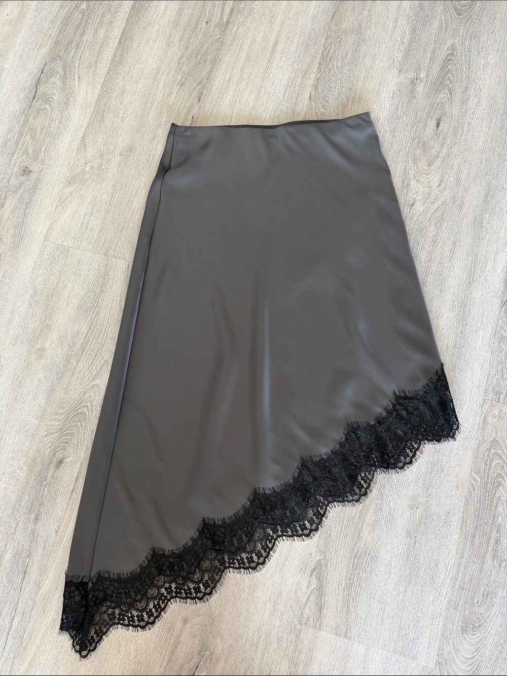 Zara Black Asymmetric Lace-Trim Midi Skirt